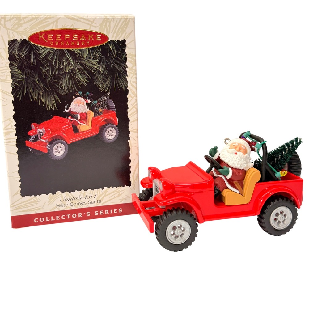 1996 Hallmark Keepsake Ornament Santa's 4x4 Here Comes Santa #18 Red Jeep Truck
